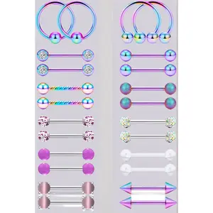 12 Pairs Surgical Steel Nipple Barbells - 14G 14mm Hypoallergenic Piercing Jewelry. Straight Barbell & Circular Barbell (CBR) Set for Men & Women, Internally Threaded