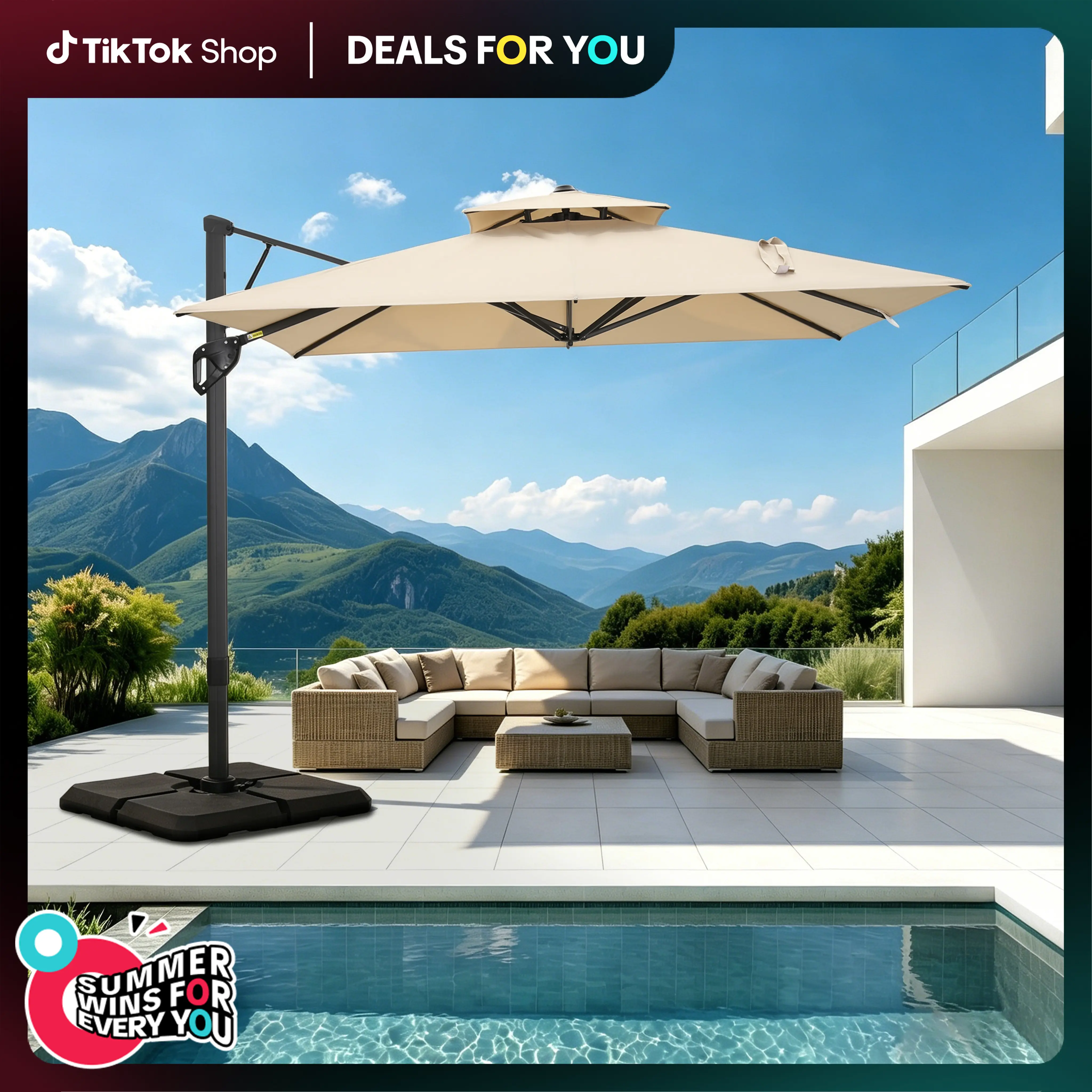 [2-Box] PHIVILLA Home 9*12 FT Cantilever Patio Umbrella with 360° Rotation, Heavy Duty Hydraulic Double Umbrella Windproof for Outdoor Use, Summer's Day