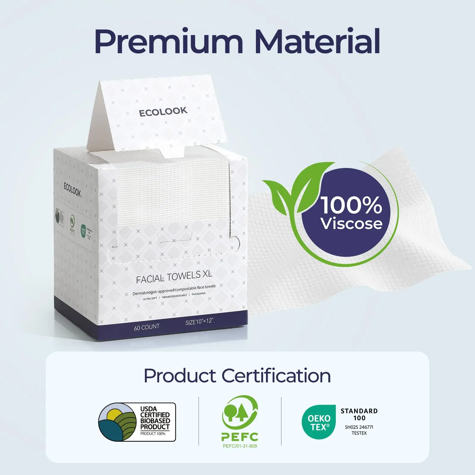 ECOLOOK Facial Cleansing Wipes, 60-Count Exfoliating Makeup Remover for Sensitive Skin, Eczema Certified, Biodegradable & Extra Thick Plant Fiber, Gentle Makeup Remover