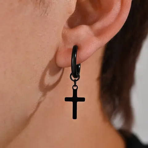Unisex Stainless Steel Cross Dangle Earrings - Fashionable Hip-Hop Christian Charm, Casual Dangling Accessory for Daily Wear, Gatherings