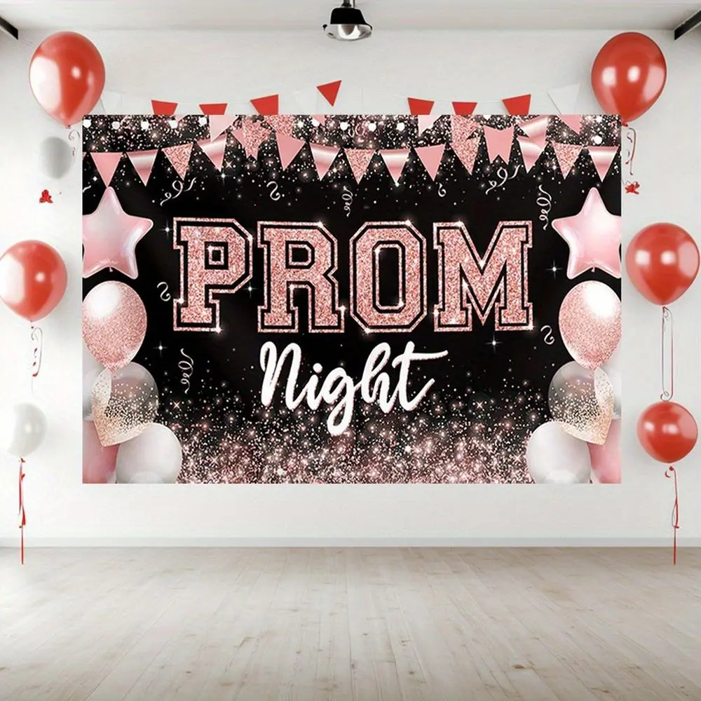 1pc Glam Polyester Prom Backdrop Banner (70x90 in) - Durable Glitter Text Design, Sequin Throw, Prom Night Decor, Photography BG, School Dance Backdrop