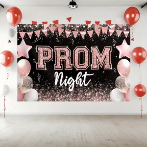 1pc Glittery Elegant Prom Night Balloons Backdrop (70x90 in Polyester), Shimmery Throws, Sparkly Sequin Throws, School Dance Event Decor, Photography Background, Durable Glittery Text Design Party Decoration