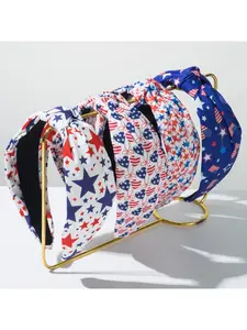New American Independence Day headband knotted with wide edge fabric, featuring stars, hearts, national flags, and printed hair accessories for women, Holiday Headbands