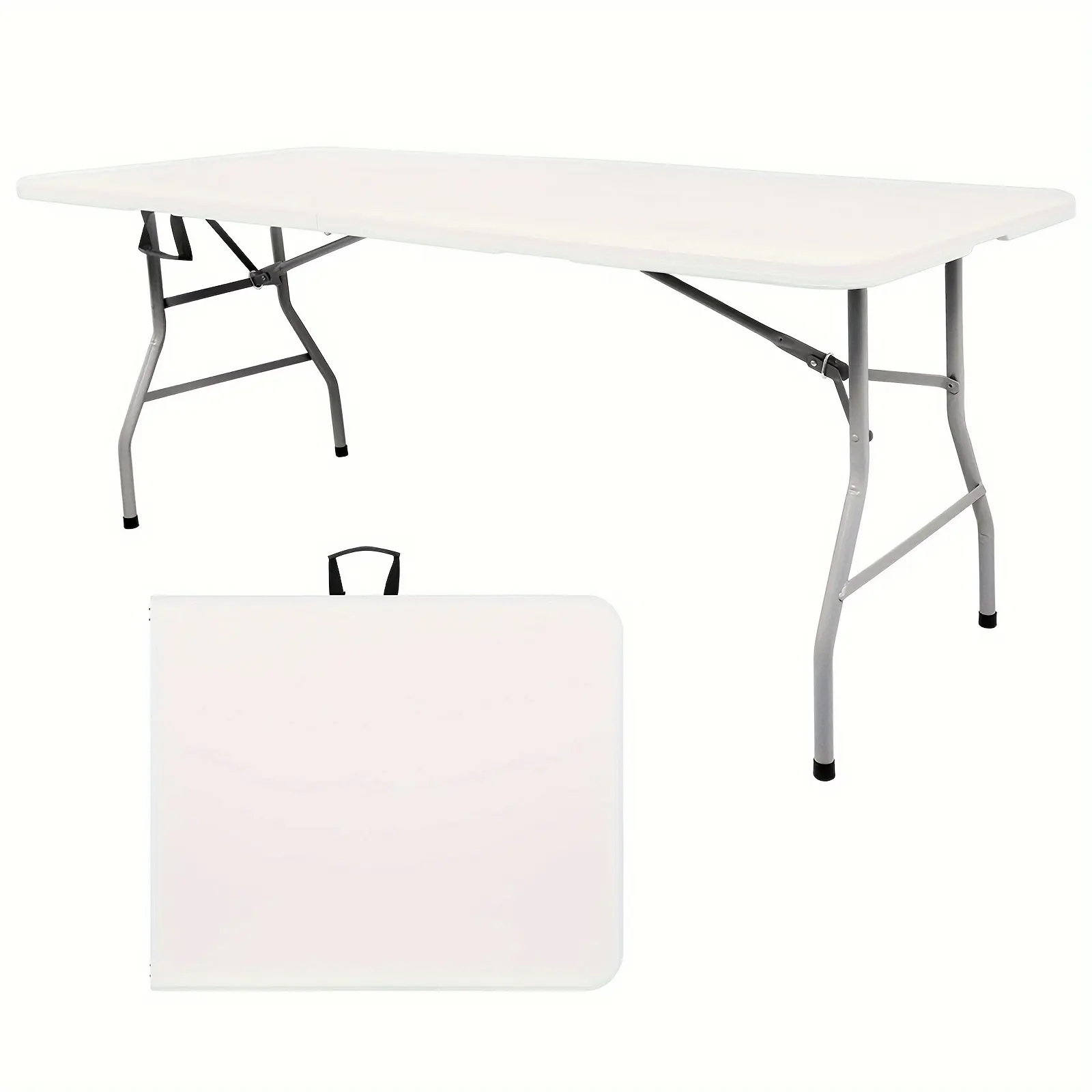 6FT Large Foldable Plastic Table - Durable, Portable, HDPE Picnic Table with Lock and Handle for Camping, Party, Wedding, Outdoor Events - White, Metal Leg, Classic Style