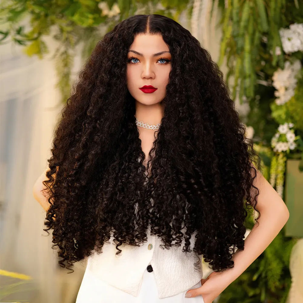 [Luxury Queen Series] FF WIG Burmese Curly Raw Human Hair Glueless Wig 20 26 30 Inches 9*6 Pre-Cut HD Lace 250% Density Natural Black Wear Go Wig with Special Drawstring