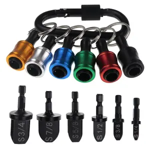6Pcs HVAC Swaging Tool Kit, 6Pcs Bit Holder Keychain, 1/4'', 3/8'',1/2'',5/8'',3/4'',7/8'' Drill Bits for Copper Tube Expansion