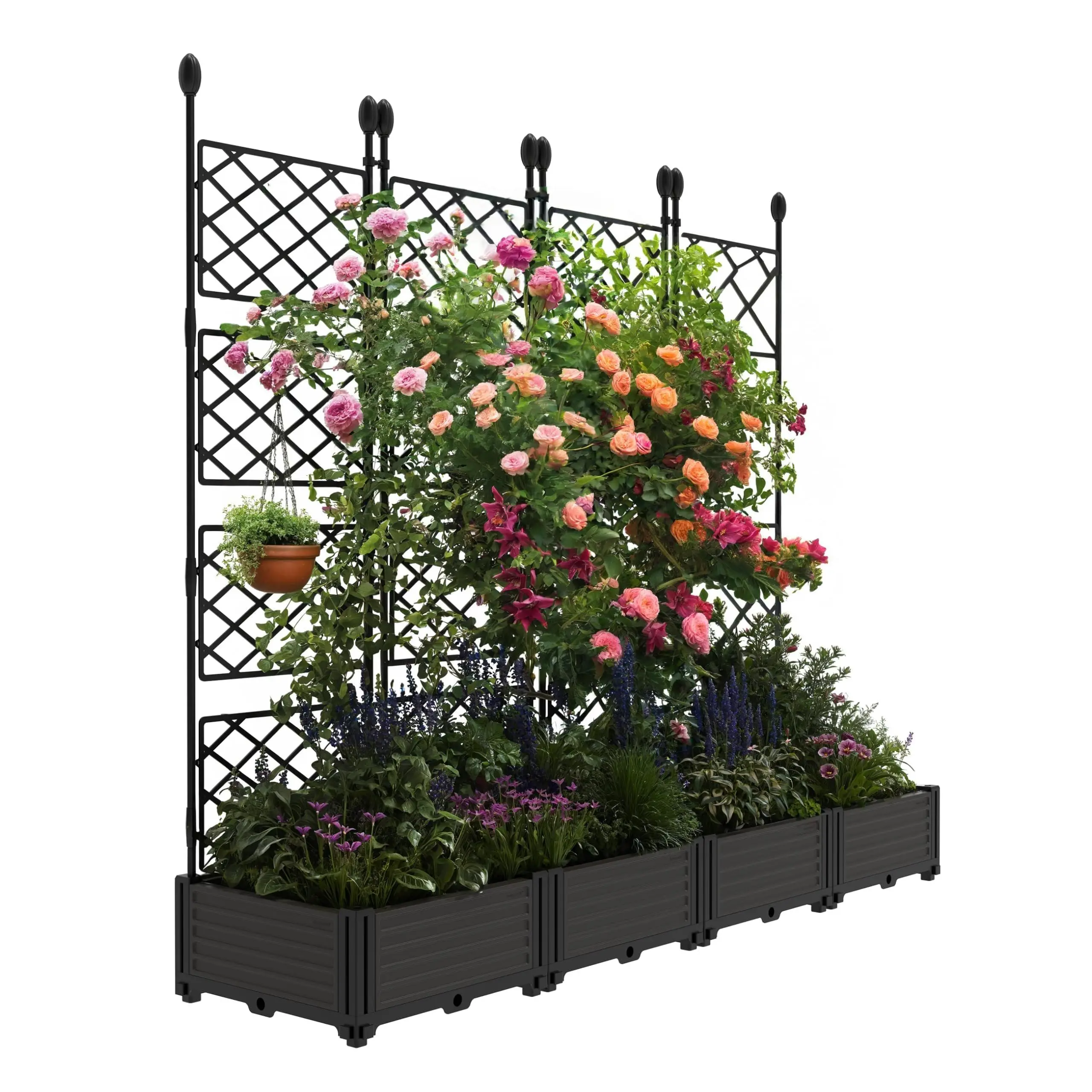 GARVEE 4 PCS Raised Garden Bed Kit with Trellis - Vertical Planter Box for Balcony Privacy Screen, Small Space Gardening, Climbing Plants, Vegetables & Flowers - Patio, Deck Outdoor Planter