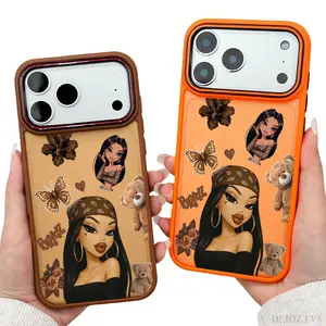 Cute Bratz Girls Pattern Phone Case for iPhone 17 Pro Max 17Air 16 Plus 16e 15 14 13 12 11 Color Blocking Button and Camera Frame Design Shockproof Skin Feel Shell