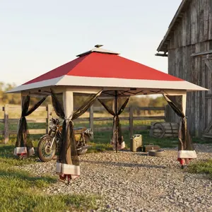 Garvee Gazebo, 12x12 Pop Up Canopy with Mosquito Netting, Waterproof Outdoor Canopy for Patio Furniture, Easy Setup Backyard Gazebo with Sandbags, Charcoal Gray + Light Gray