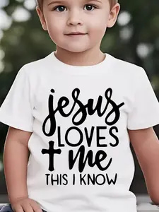 Toddler "Jesus Loves Me This I Know" Christian T-Shirt, Faith-Inspired Cotton Tee, White Casual Top Cross Graphic Timeless Design