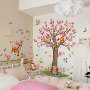 Flower & Animal Pattern Wall Sticker, 6 Counts/set Self Adhesive Wall Decal, Wall Art Decorative Sticker for Home Bedroom Living Room, Ornaments, Floral Pattern Sticker