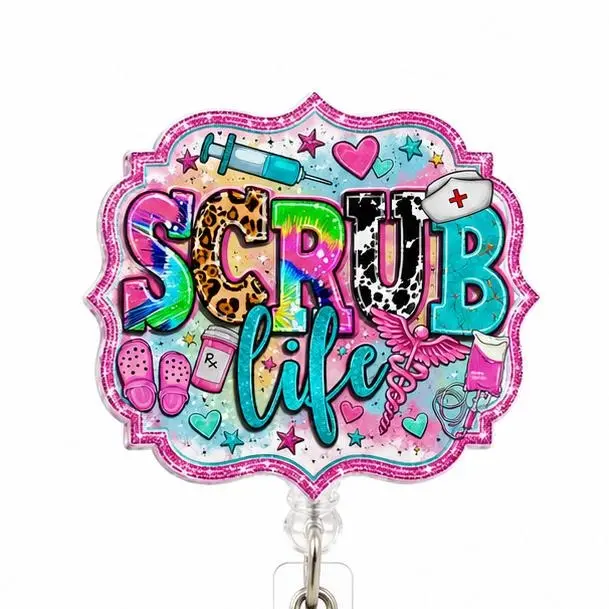 SCRUB Life Nurse Badge Reel, Cute Retractable ID Badge Holder, Colorful Medical Badge Reel for Nurses