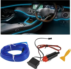 EL Wire Interior Car LED Strip Lights, .FT RGB Cigarette Lighter Neon Automotive Light Strip, Electroluminescent Vehicle Ambient Lighting Kit, Interior Decoration Car Accessories (Blue)