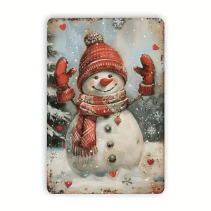 Festive Christmas Snowman Metal Sign Vintage Iron Wall Art for Indoor and Outdoor Decoration 8x12 Inches Pack of One