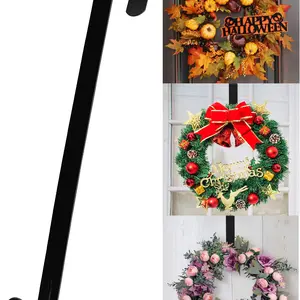 15" Wreath Hanger for Front Door - Halloween Christmas Fall Easter Decoration Metal Over The Door Single Hook Ornament Wreath Door Hanger (Black) Smooth Slide