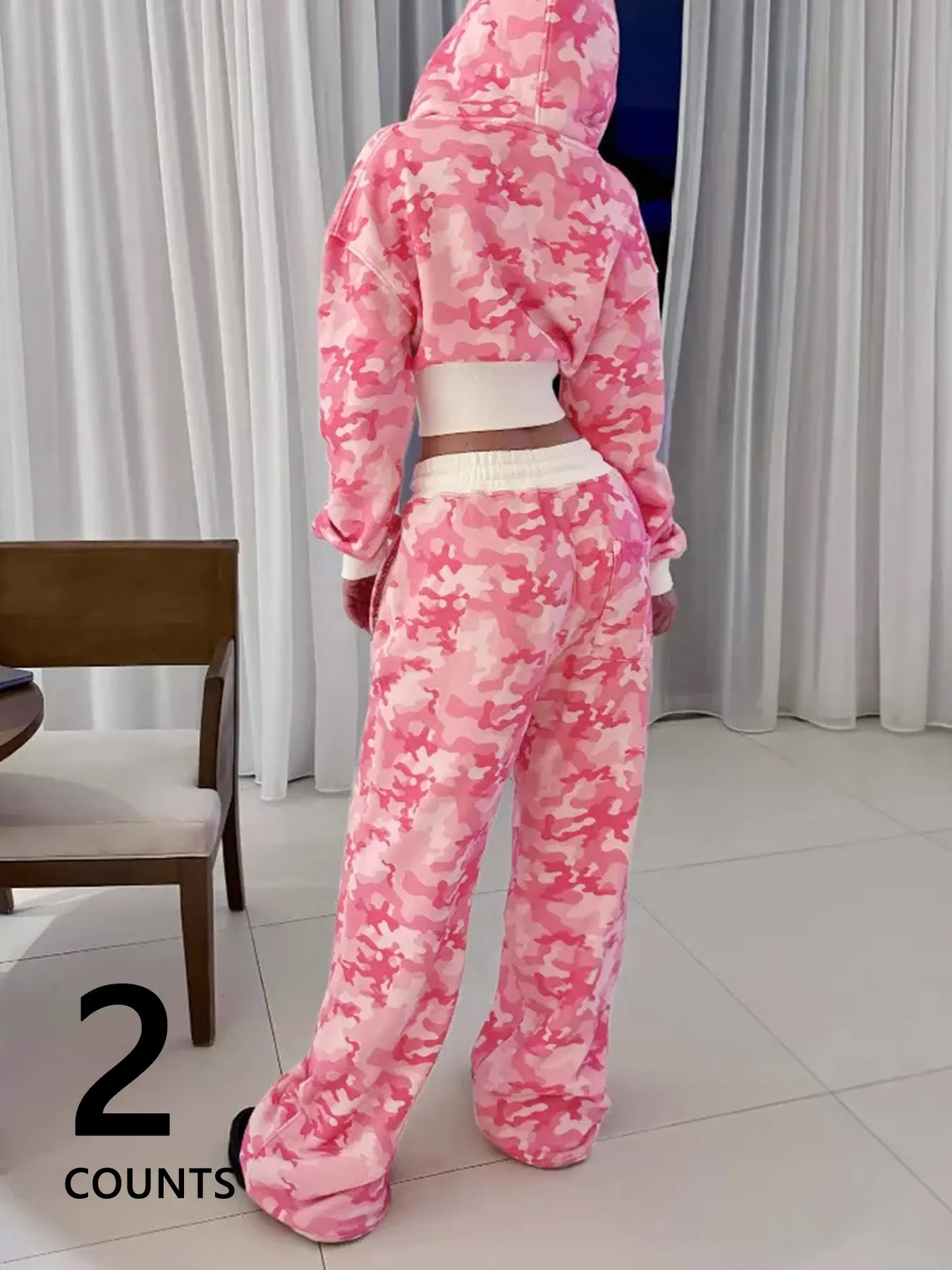 Women's Two-Piece Hooded Long Sleeve Knit Top Set, All over Print Baggy Loose Fit Pants, Casual Wear Fall Fashion, Trendy Street Style Clothes