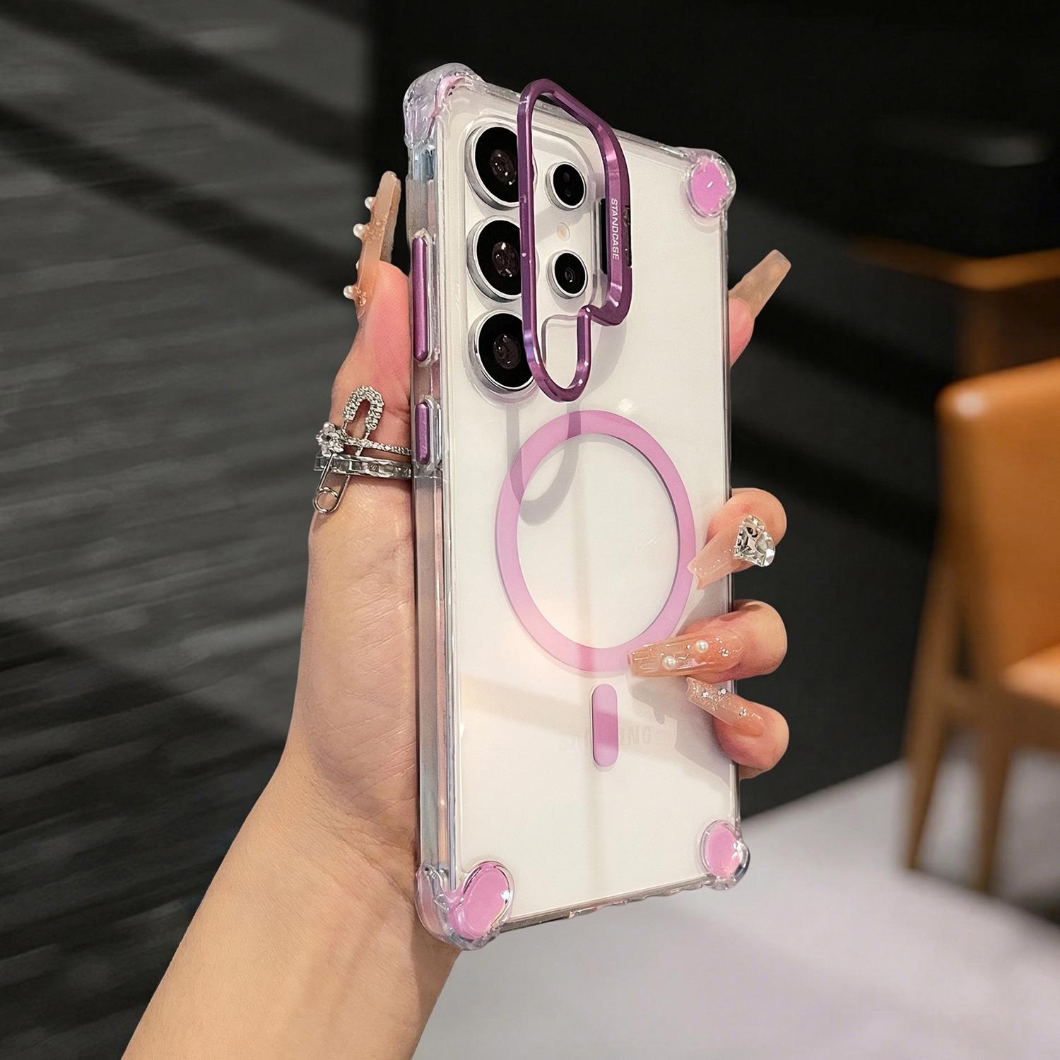 Case for Samsung Galaxy S26/S25/S24 S23 S22 Ultra Plus Clear Candy Built-in Lens Kickstand Slim Protective Shockproof Wireless Charging Cover
