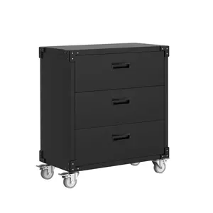 3-Drawer Rolling Tool Cabinet - Heavy Duty Garage Storage On Wheels - Mobile Metal Workbench for Warehouse, Basement & Workshop | Requires Assembly, Black