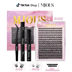 Mious Lash Clusters Kit with Bond and Seal, Tweezers and Remover, Wispy Individual Lash Clusters 8-18mm Mixed Length, Soft Fluffy DIY Eyelash Extension, Natural Volume Cluster Lashes, Beginners Easy At-Home Application Eyelash Set