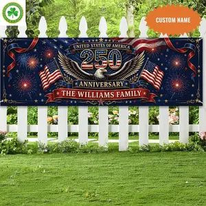 USA 250th Anniversary Fence Banner, Personalized Patriotic Yard Sign, Custom Family Name Outdoor Decor, America 250 Celebration Banner