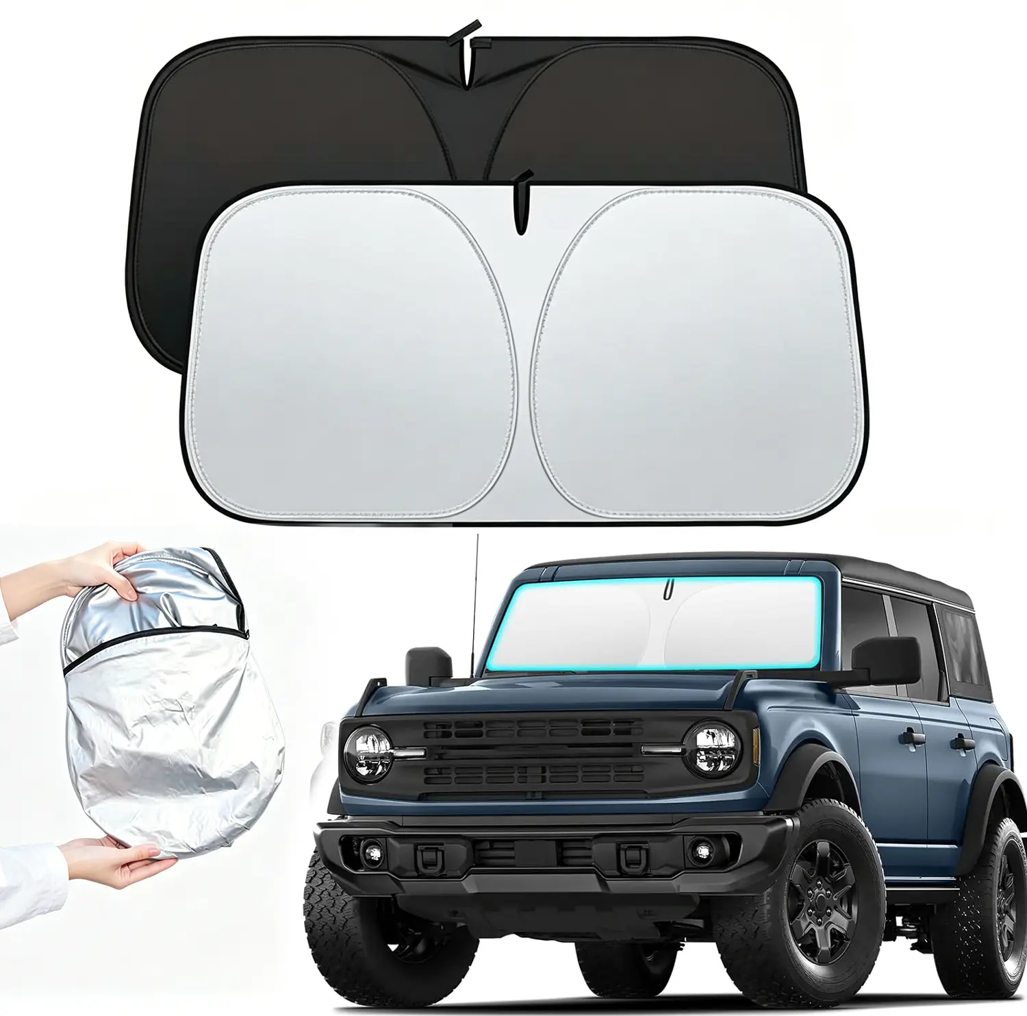 Custom Fit Windshield Sun Shade Accessories for Ford Bronco 2021-2026 (Bronco Sport Not Fit), Foldable Front Window Sunshade, UV & Heat Reflector, Keeps Interior Cool, Includes Storage Bag, Sun Shade Car, Sun Cover For Car Windshield