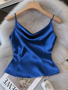 Women's Shiny Gorgeous Sleeveless Waist-Cinching Slim-Fit Camisole, Basic Versatile Minimalist Style - Suitable for Layering or Outer Wear in Spring, Autumn & Winter