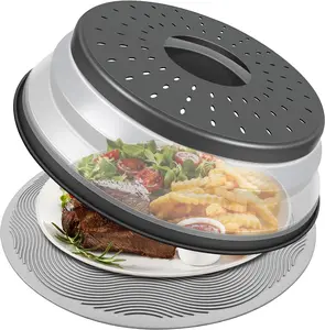 10-Inch Microwave Food Cover & Collapsible Silicone Mat – Heat-Resistant Splatter Guard, Plate Holder & Kitchen Colander (Charcoal)