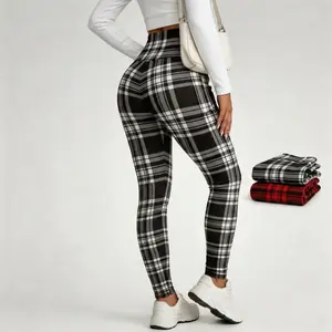 Women's High Waisted Plaid Leggings with Side Pockets Stretchy Soft Casual Workout Pants for Womenswear Bottom Eyes-catching Eye-catching Design