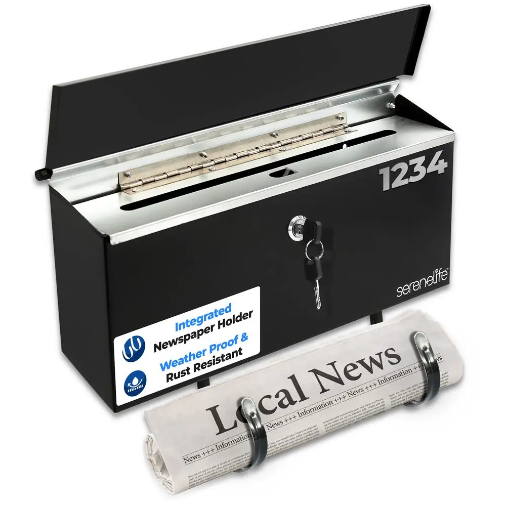 Heavy Duty Galvanized Steel Lockable Wall Mount Mailbox with Newspaper Holder, Rust Resistant, Secure Locking, Weatherproof, Universal Mount, Easy Installation - Ideal for Home Use