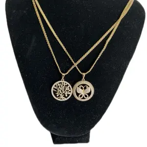 Xuping Gold Laminate Necklace with Pendants - Butterfly & Tree Design - 24 Inches Long - Two Models Available for Daily Use