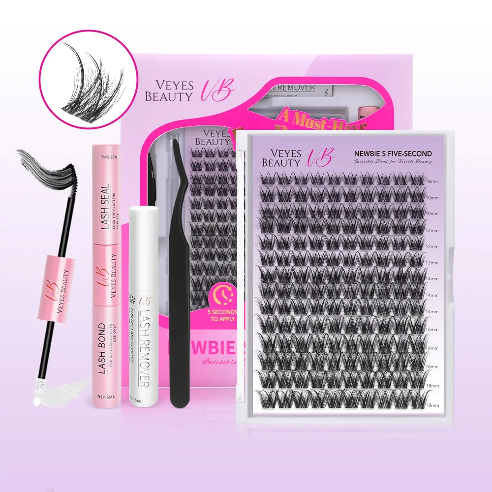 VEYESBEAUTY Mermaid Fluffy Cluster Lashes Kit - Faux Mink False Eyelashes & Adhesives for DIY At-Home Makeup, Layered Curl Wispy Look, Mixed Length for Beginners, Eyelash Clusters, Fluffy Lash Clusters