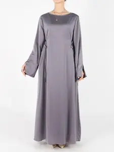 Women's Plain Knot Side Long Sleeve Satin Dress, Elegant Long Dress for Party Holiday Wedding Guest, Ladies Clothes for All Seasons, Women's Gown