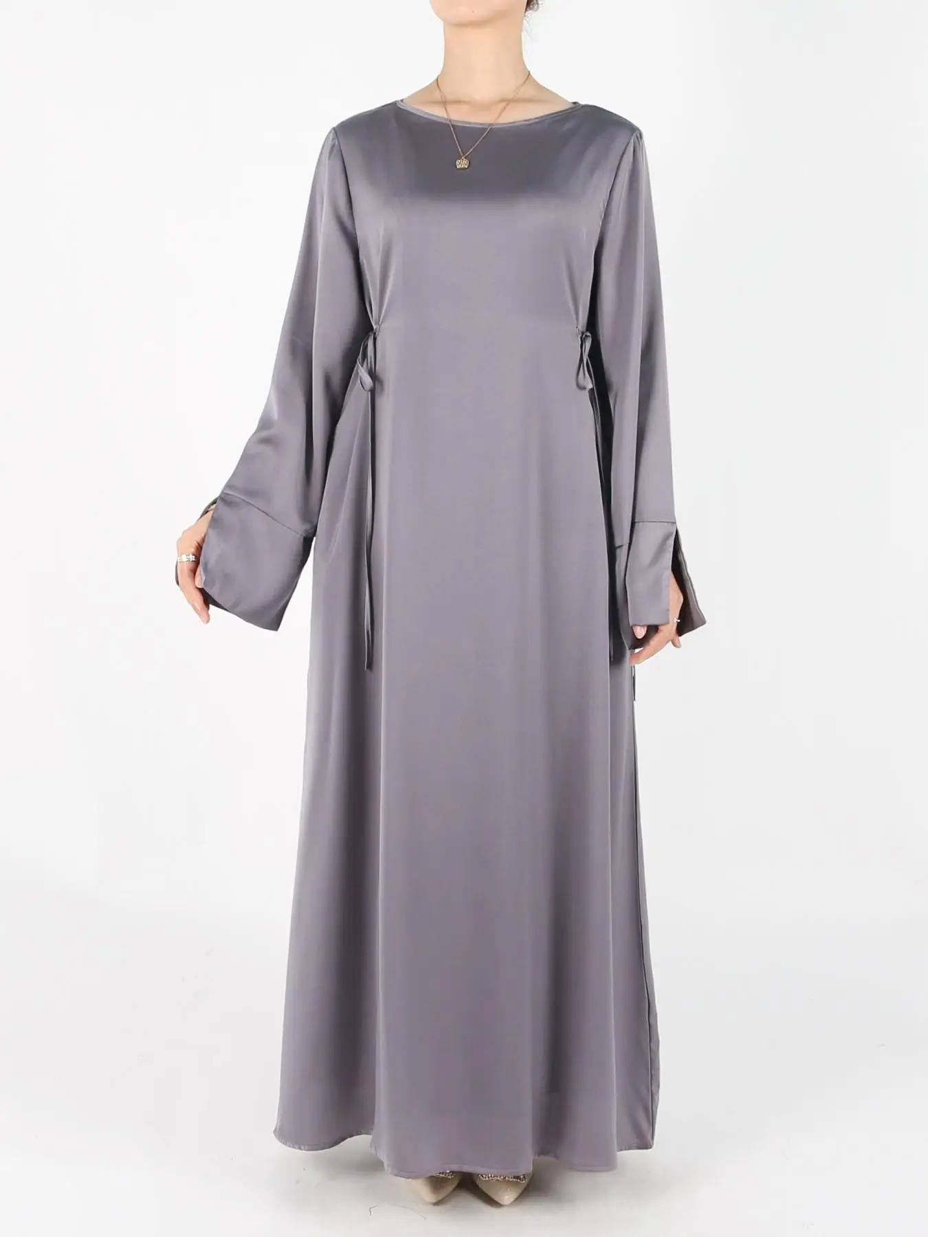 Women's Plain Knot Side Long Sleeve Satin Dress, Elegant Long Dress for Party Holiday Wedding Guest, Ladies Clothes for All Seasons, Women's Gown