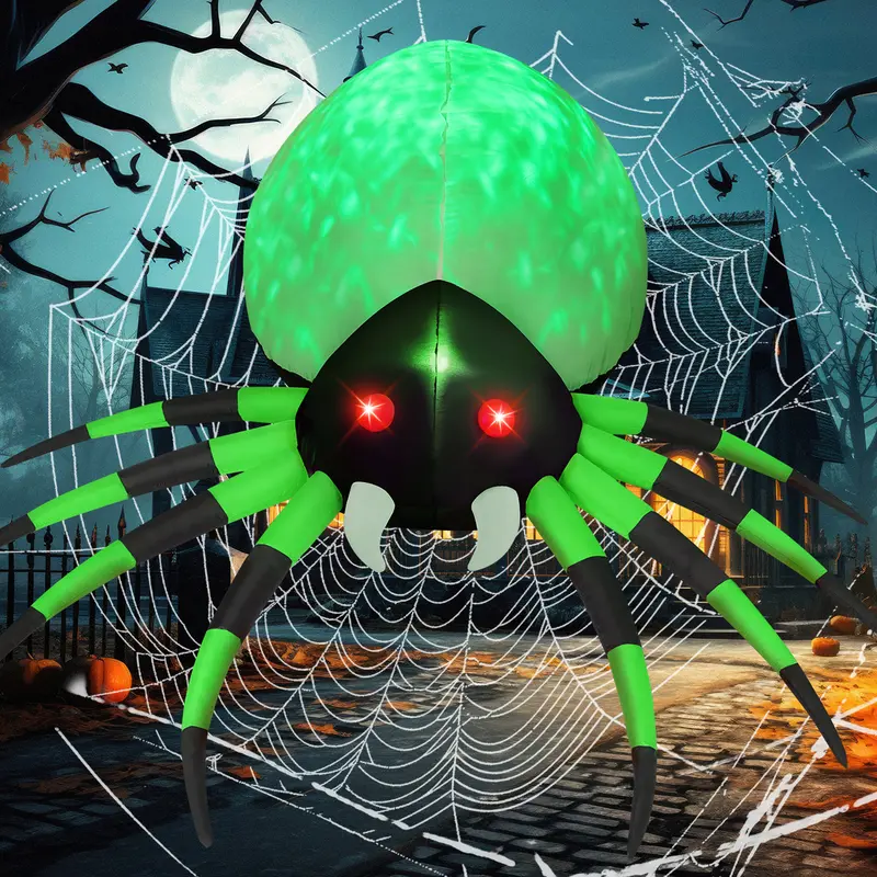 GOOSH 8 FT Wide Magical Lighted Blow-Up Halloween Spider, Party Decoration Supplies, With Lights Indoor-Outdoor Decorative Halloween Decor for Garden, Lawn