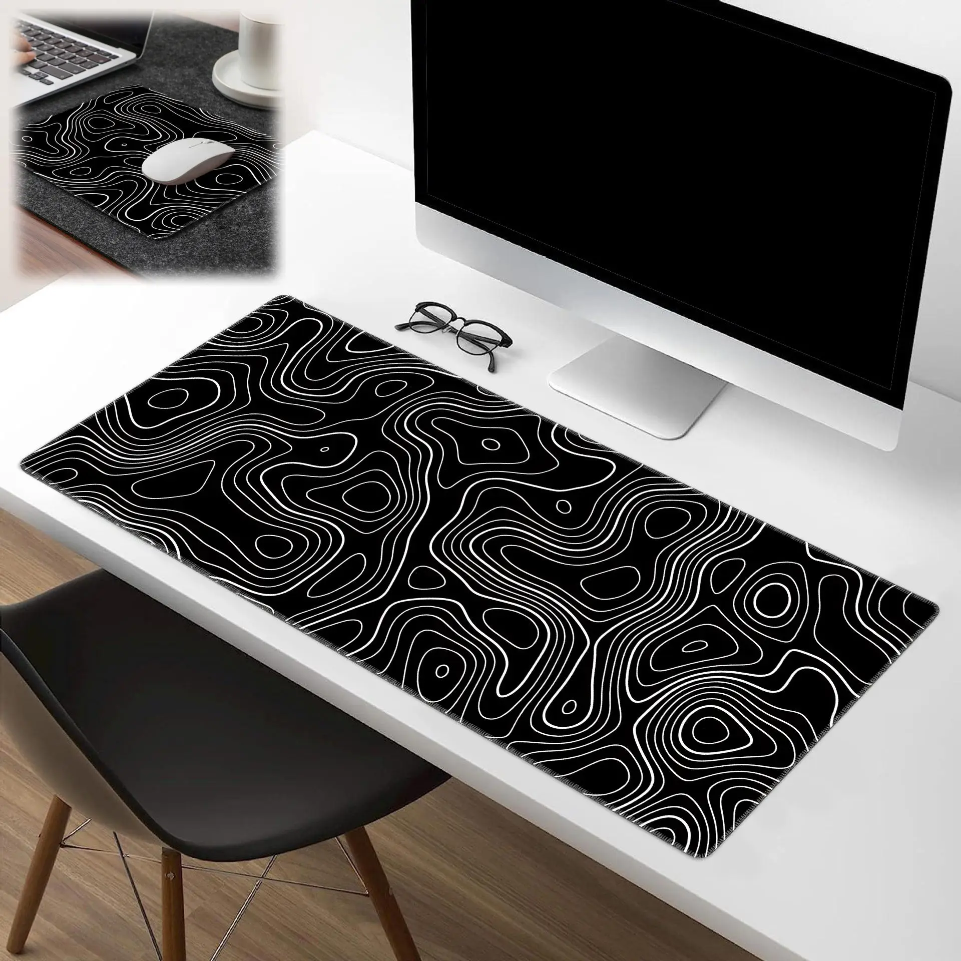 Large Mouse Pad, 1 Count Abstract Terrain Line Outline Desktop Computer Protection Pad, Rectangular Multiple Sizes to Choose From, Non-slip Washable R
