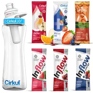 Cirkul 22oz Plastic Water Bottle & 6 Flavor Cartridges  (Fruit Punch & Mixed Berry & Peach Tea & 3 Random Inflow Energy)