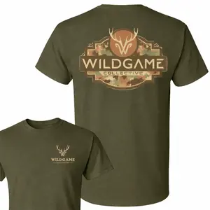 Wildgame Collective Deer Hunting T-Shirt, Vintage Camo Antler Logo Tee, Outdoor Hunting Graphic Shirt, Rustic Wildlife Apparel for Hunters
