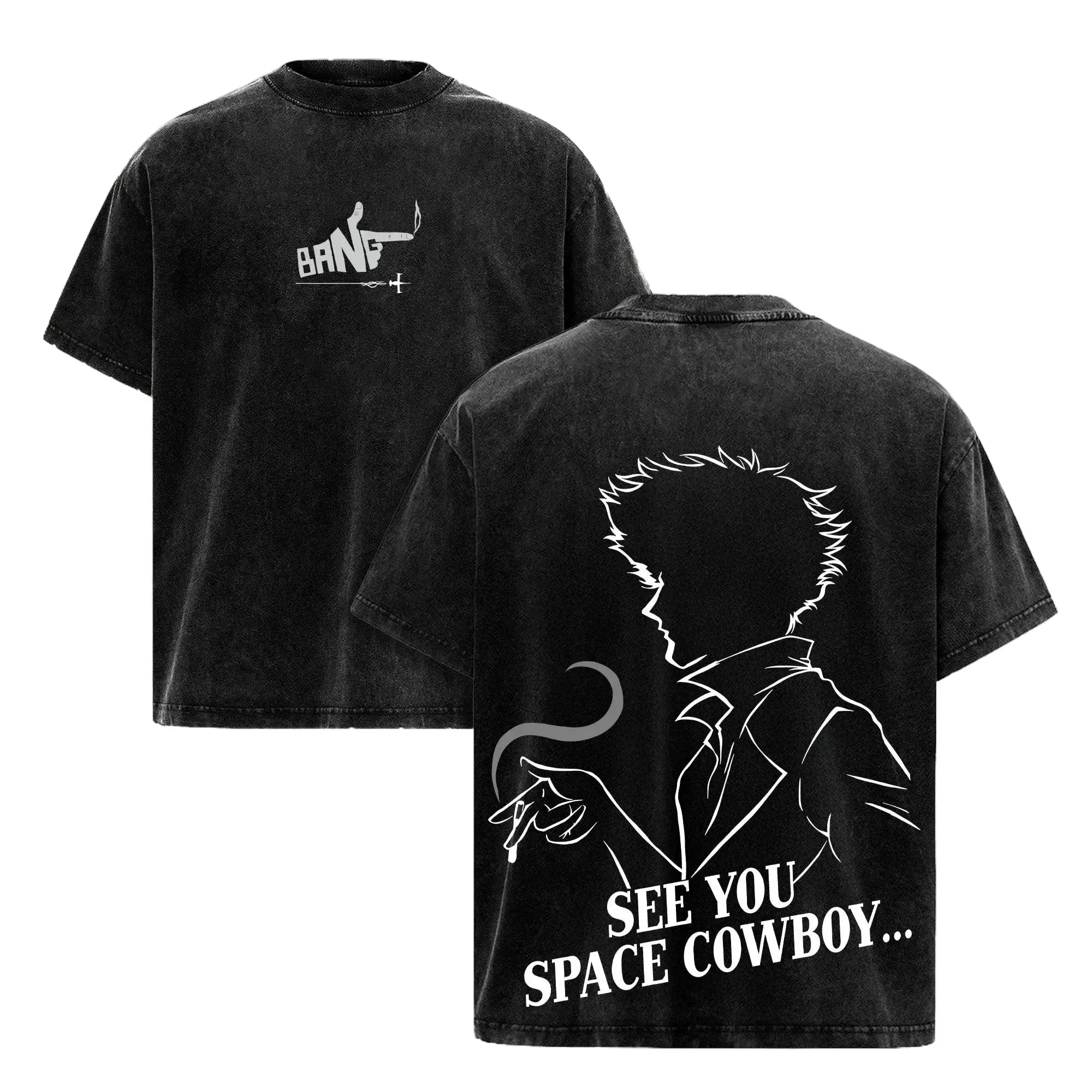Cowboy Bebop Anime Washed Tee, Retro Graphic T-Shirt, Vintage Oversized Cotton Fashion Unisex Cotton Anime Graphic Tee Casual Short Sleeve Japanese Streetwear T-Shirt 90s graphic good tees Casual American Short Sleeve T-shirt,Gym & Streetwear