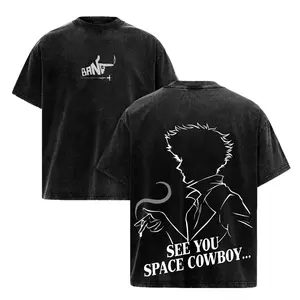 Cowboy Bebop Anime Washed Tee, Retro Graphic T-Shirt, Vintage Oversized Cotton Fashion Unisex Cotton Anime Graphic Tee Casual Short Sleeve Japanese Streetwear T-Shirt 90s graphic good tees Casual American Short Sleeve T-shirt,Gym & Streetwear