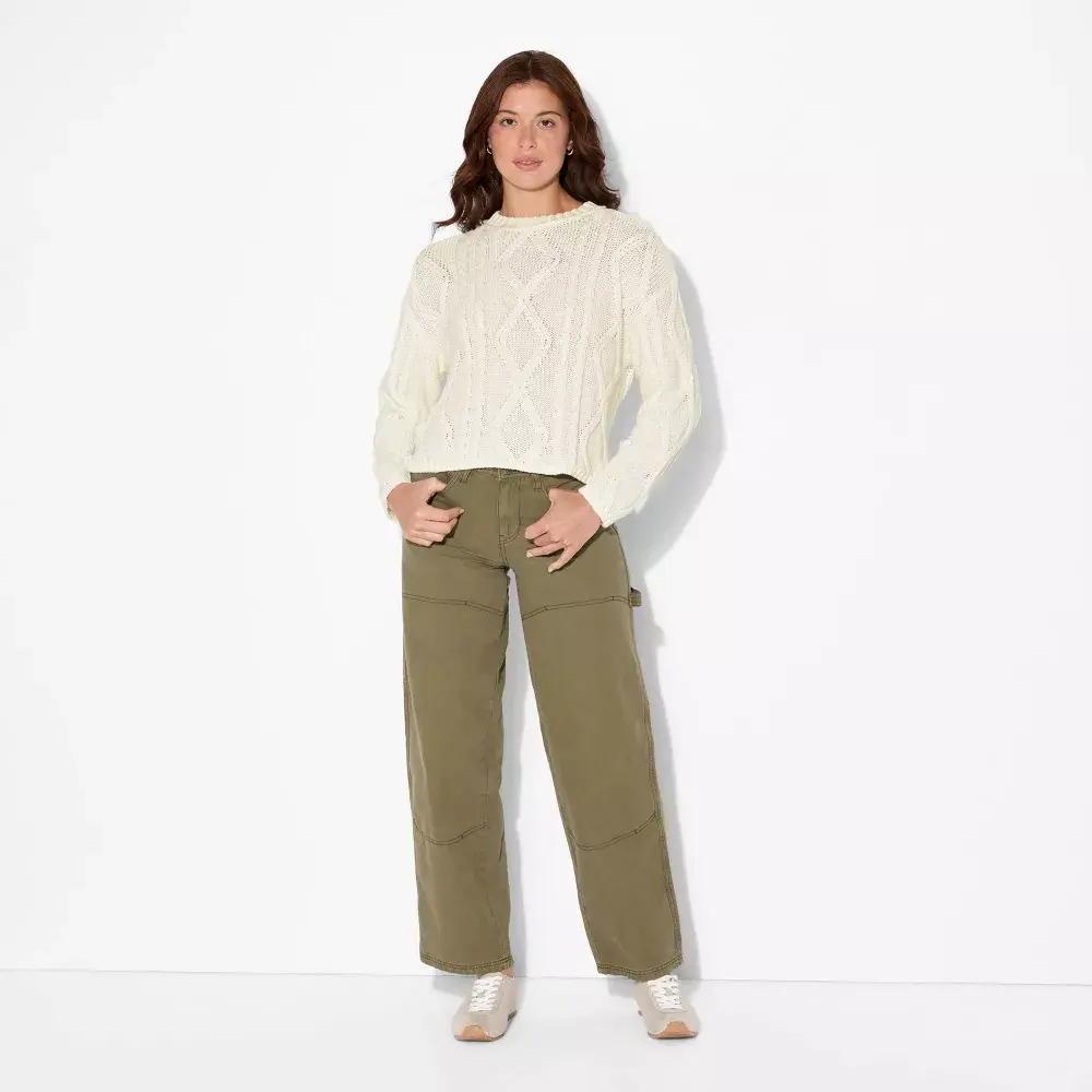 Women's Crewneck Cotton Cable Pullover Sweater - Wild Fable