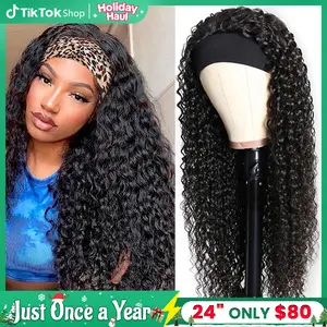 Bling Hair Deep Wave Headband Wig Human Hair Wigs Non Lace For Women Brazilian Remy HUman Hair Cheap Wig Curly 180% Density TikTokShopBlackFriday
