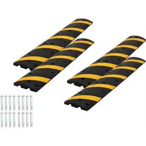 GAOMON 6FT Heavy Duty Recycled Rubber Speed Bump, 4 Pack 25,000 Lbs Capacity Speed Bump Cable Protector Ramp, 2 Channel Traffic Hump, for Parking Lot, School, Warehouse, Driveway, Portable & Durable