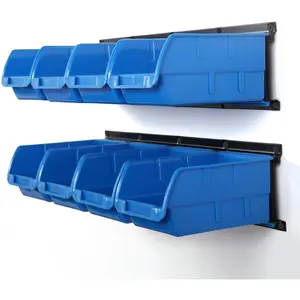 8-Bin Storage Bins Garage Rack System, 2-Tier Orange Tool Organizers Cube Baskets, Wall Mount Garage Organization (Blue)