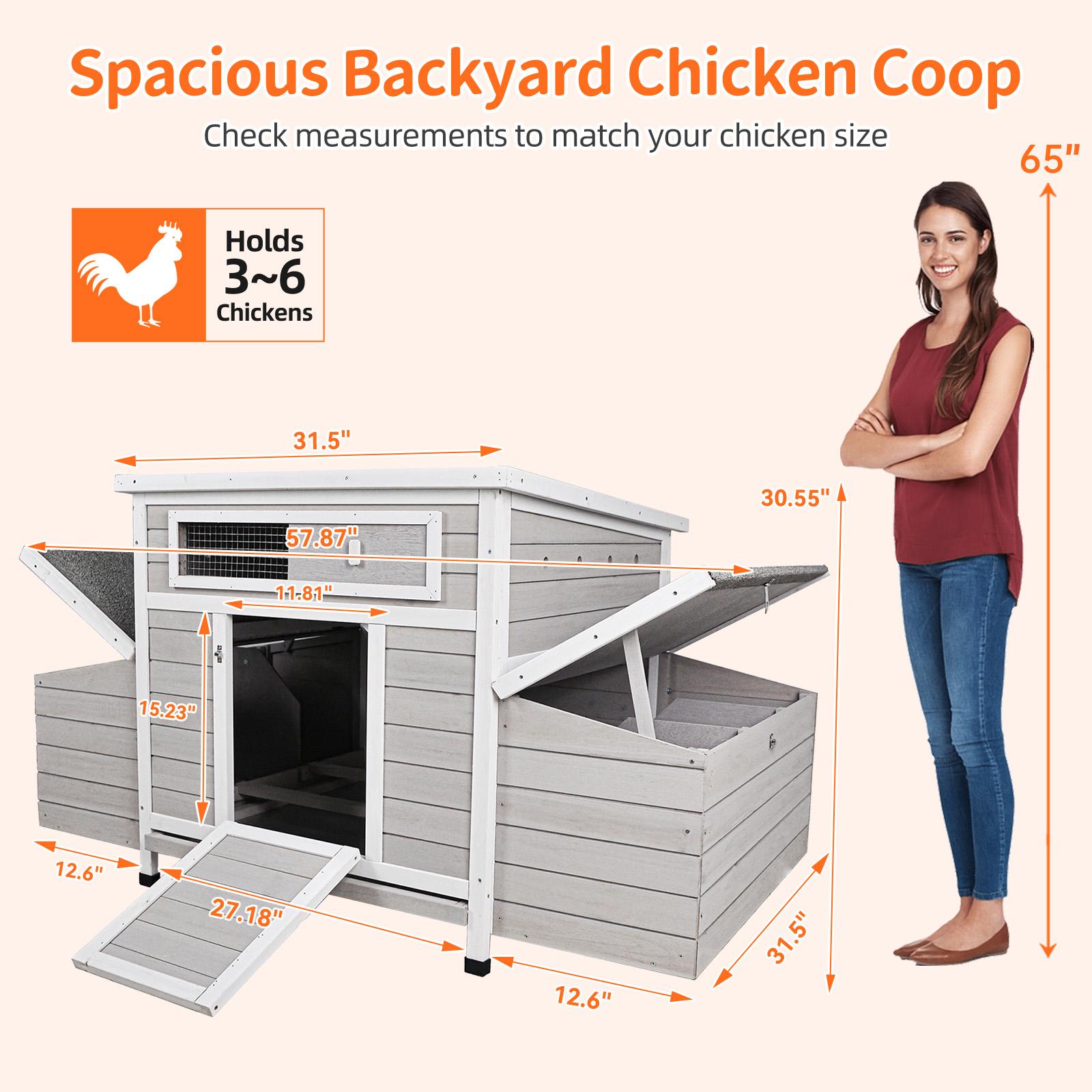 Eyisean 58" Wooden Large Outdoor Chicken Coop, Portable Hen House with Waterproof Foot & Pull-Out Tray, Dual-Sided Ventilation Holes, Poultry Cage with 2 Sides Nesting Boxes, Easy-Clean for Backyard