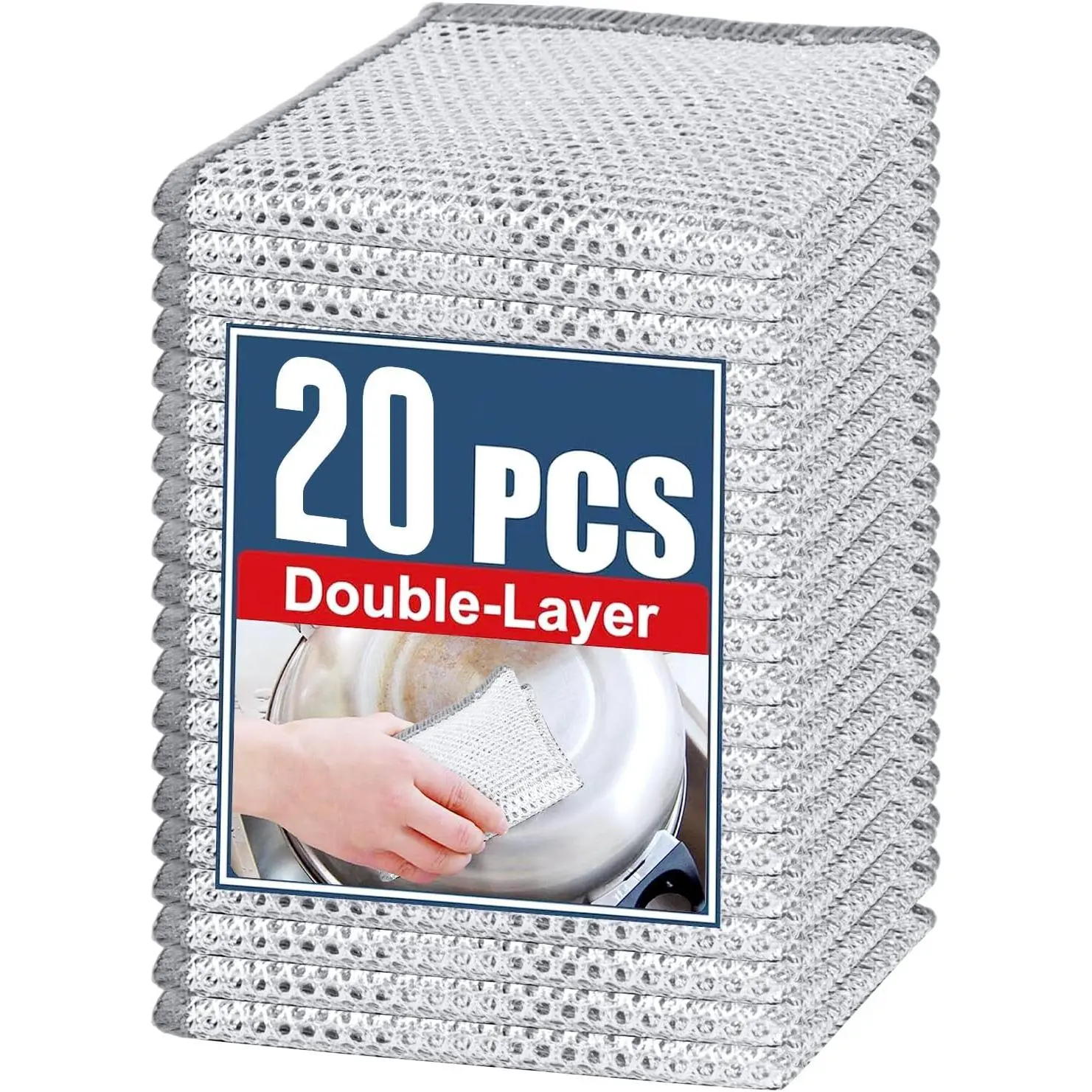 Double Layer Steel Wire Dishcloth, 20 Pcs Double-Layer Steel Wire Cleaning Cloth,Powerful Cleaning Non-Scratch Wire Dishcloth Rag for Cookware and Sinks (7.87''x7.87'')