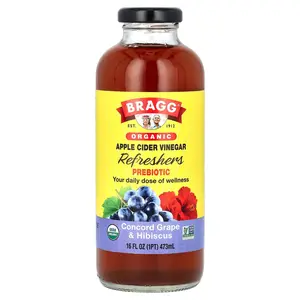 Bragg Organic Apple Cider Vinegar Refreshers, Prebiotic, Concord Grape & Hibiscus, 16 fl oz (473 ml)