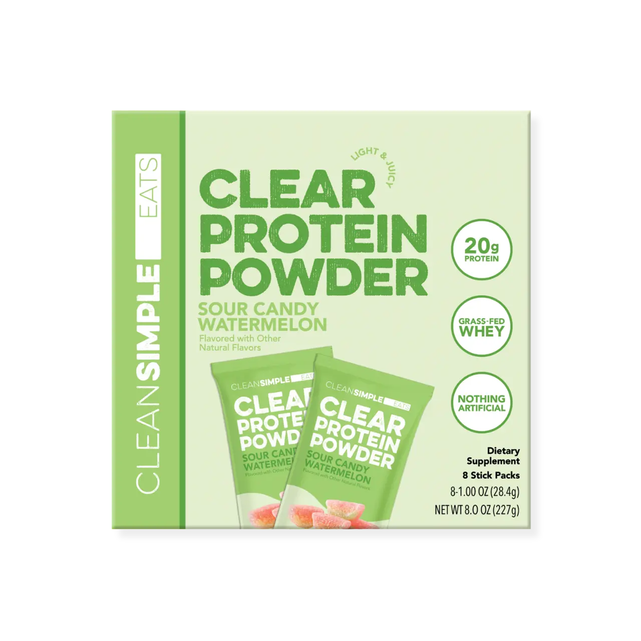Clear Protein Powder: Sour Candy Watermelon (8 Single Serving Stick Packs) Clear Protein Powder: Sour Candy Watermelon (8 Single Serving Stick Packs)