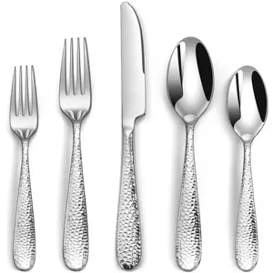 20- Hammered Silverware Set for 4, Heavy Duty Stainless Steel Cutlery,  Grade Flatware Eating Utensils Include Forks, Spoons and , Mirror Polished, Dishwasher Safe