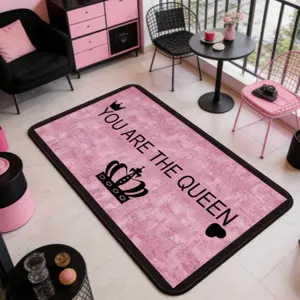 Sweet and edgy QUEEN text rectangular living room sofa area thickened carpet luxurious high-end feel pink and black crown bedroom bed-side decoration plush carpet ins style queen's declaration pink misty heart walk-in closet balcony anti-slip floor mat