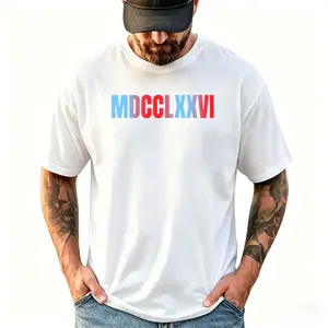 Classic Gradient Roman Numeral Graphic Crew Neck Short Sleeve T-shirt Unisex Everyday Basic Top